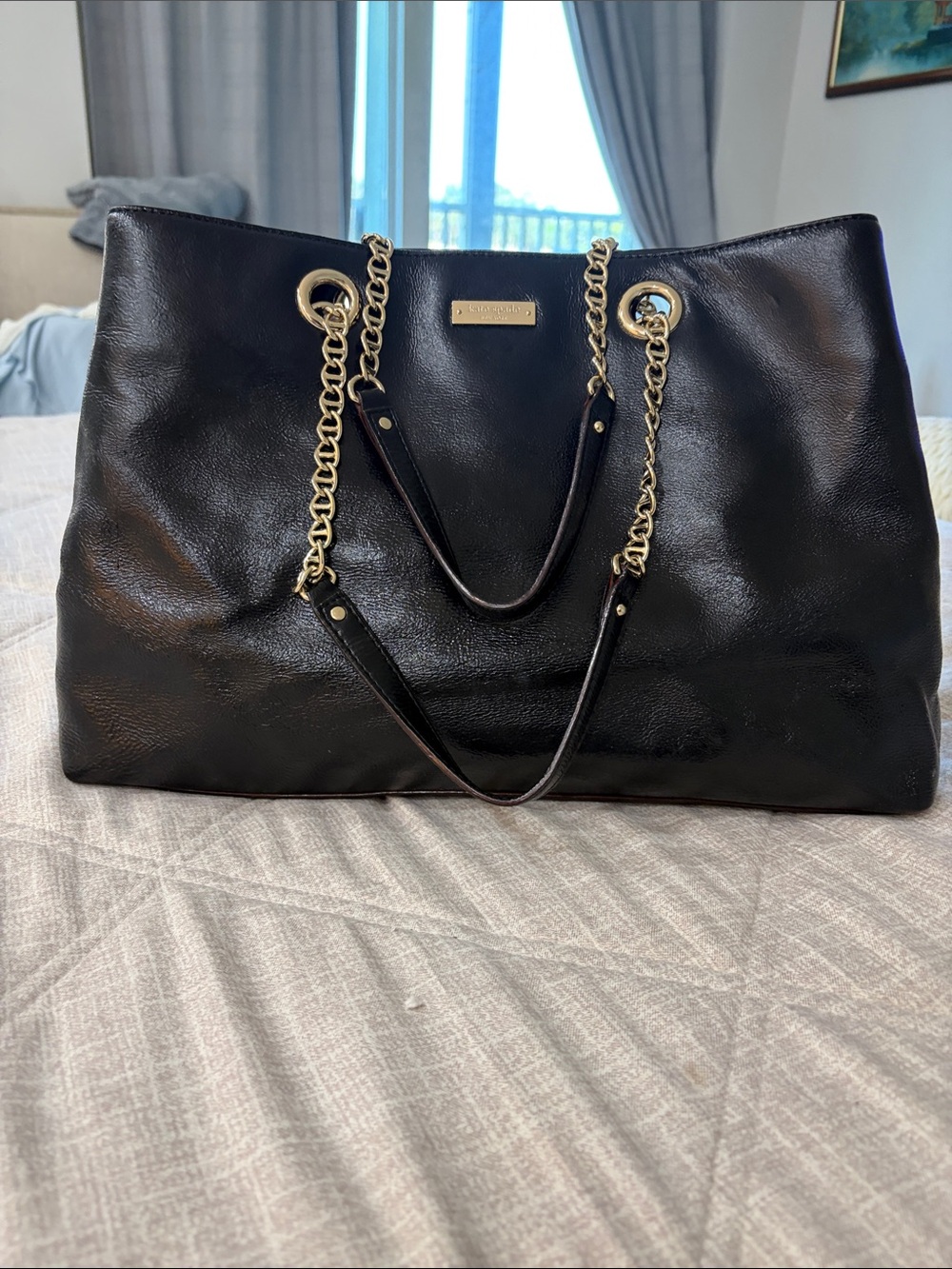 Kate Spade Chain-Handle Black Leather Tote